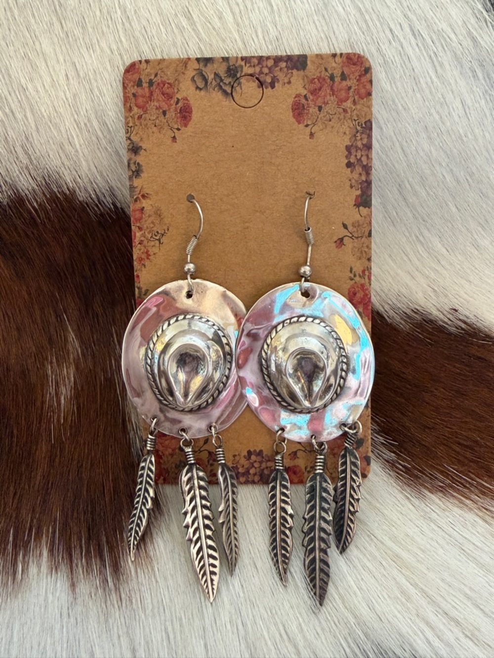 ❤️ Signed “PAJ” Vintage Sterling Silver 9.2G Cowboy Hat w Feather Dangles 3.12”L - Picture 13 of 17